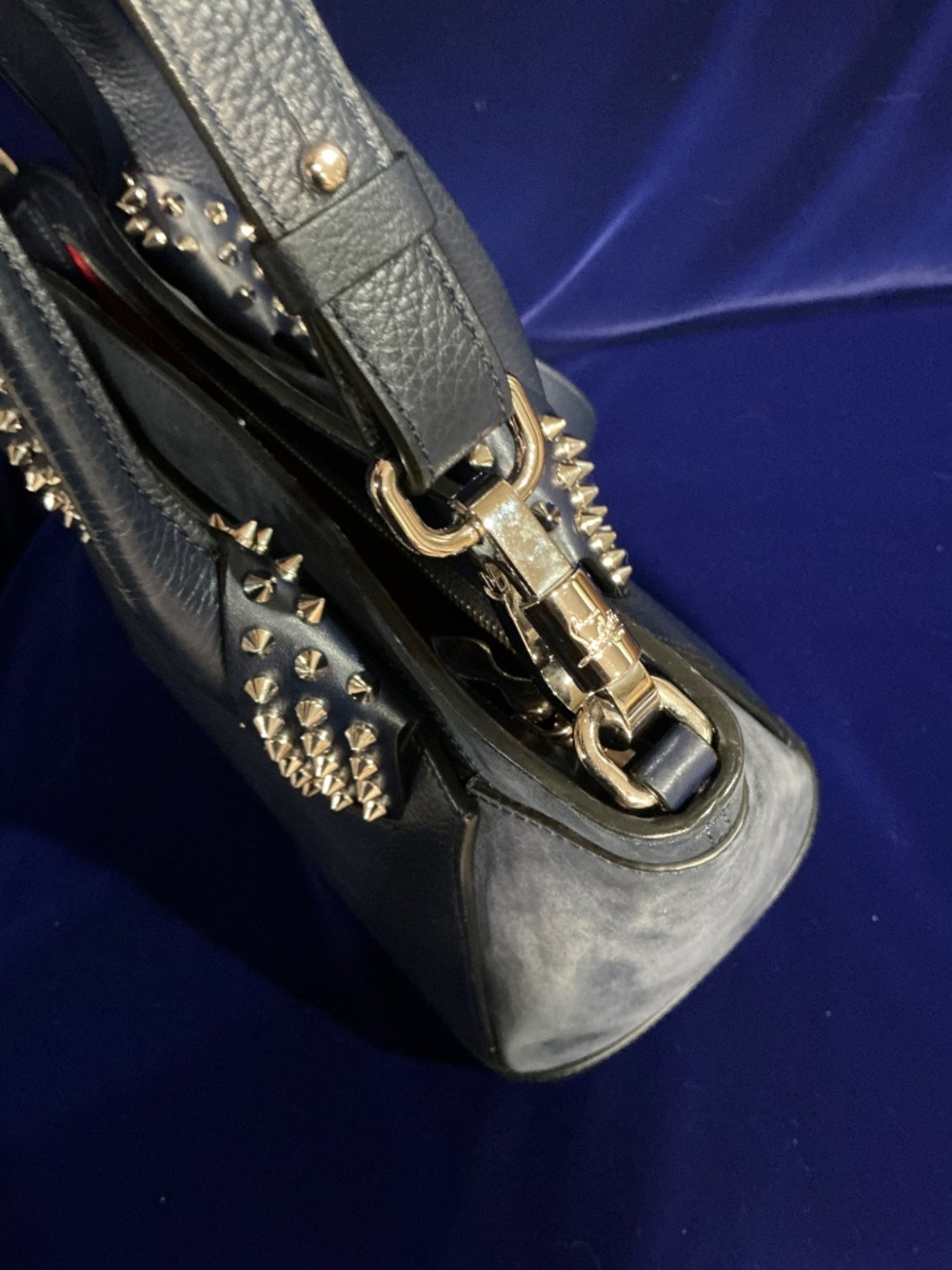 Christian Louboutin Navy Blue Top Handle Spiked 2way Eloise Satchel/Tote Bag - Picture 5 of 11